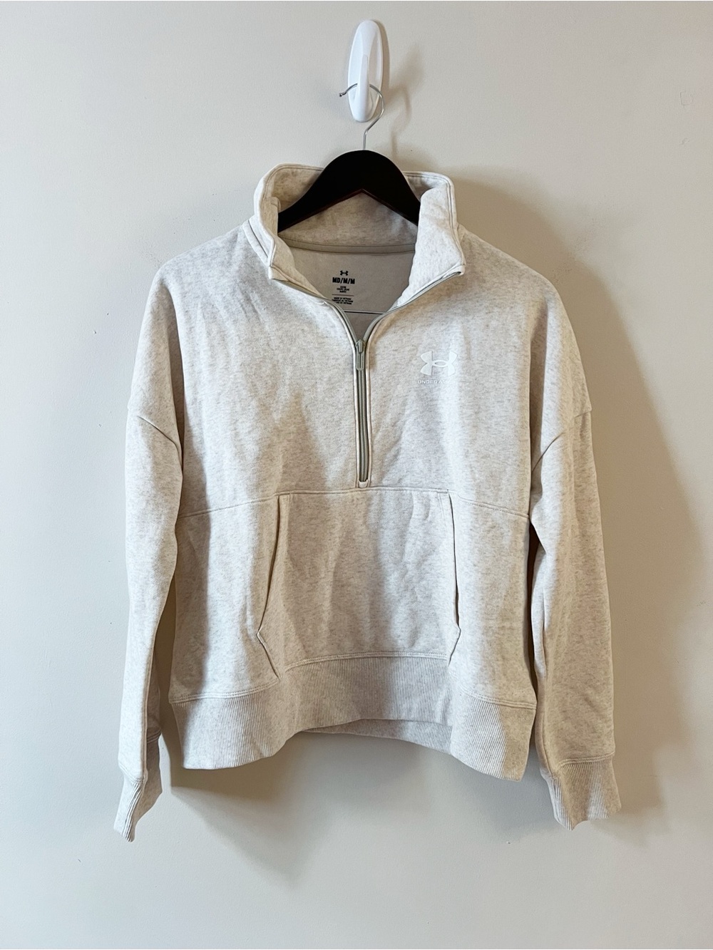 Under Armour Fleece Oversized Half Zip Pullover Size Medium Khaki Color